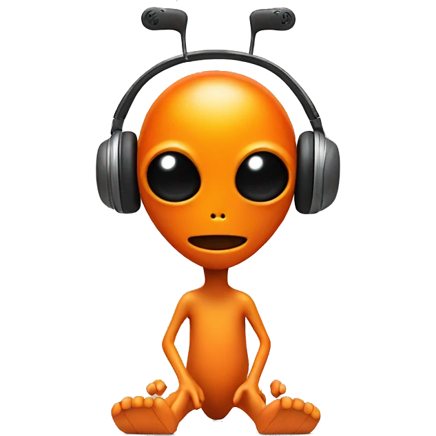 orange alien with 2 antennas, no limbs, and some orange headphones emoji