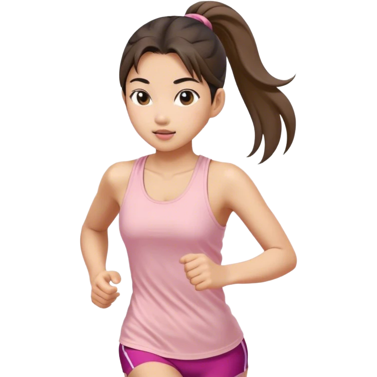 asian girl ponytail light pink tank top running emoji