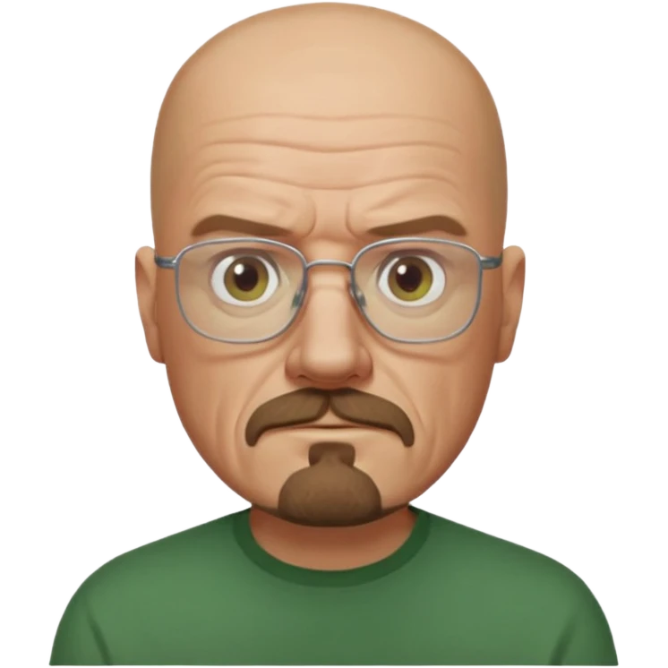 Draw Walter White in glasses, bald head, goatee beard, green shirt & serious expression. emoji