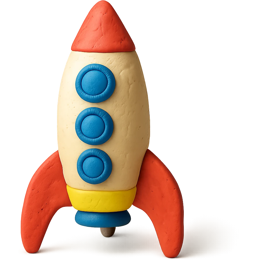 rocket ship, matte finish, playful colors, matte plasticine claymation style emoji