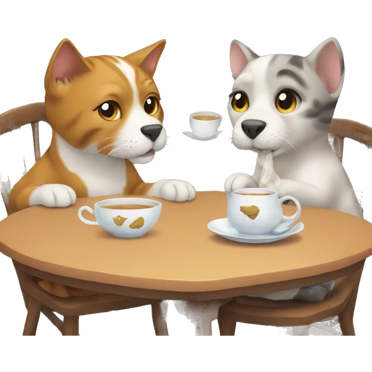 Cat drinking tea with dog emoji