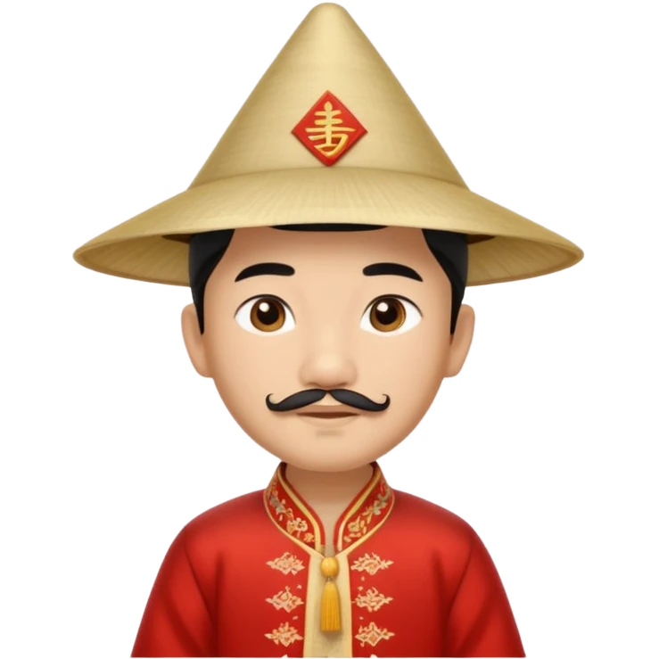 An Asian boy, with little straight mustache and a little beard wearing a traditional triangle Chinese hat emoji