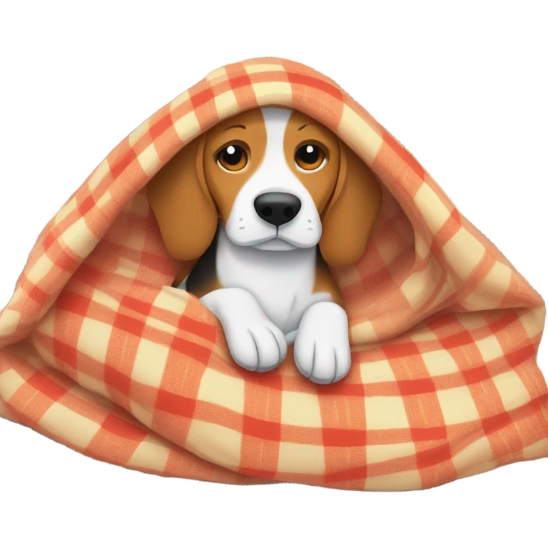 Beagle under warm plaid blanket emoji