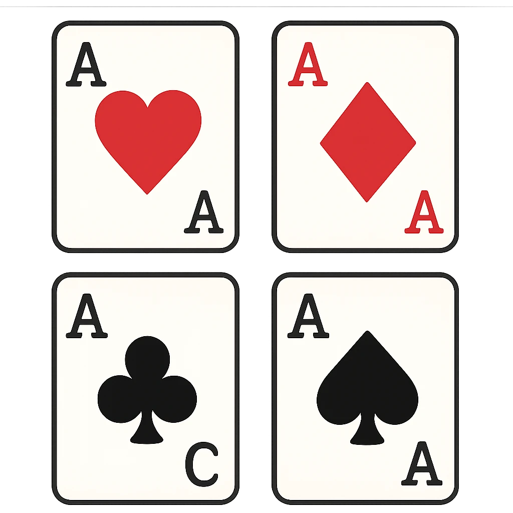 Four aces playing cards arranged in a square formation, one of each suit: hearts, diamonds, clubs, and spades emoji