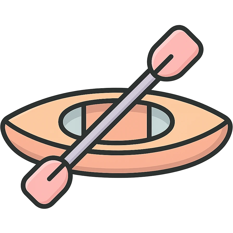 cute canoe for rowing with paddle, side view, icon-color-outlined style, detailed shading, thin clean outlines, soft rounded features, pastel palette #98B5BC #B5B3C1 #C9A3C9 #E4C0CA #F7DCD1 #F7C0AA, Japanese pop art, sticker look, highly detailed, vector clarity, soft lighting, subtle shadows, transparent background emoji
