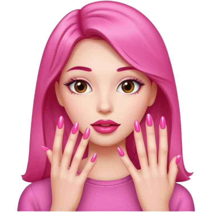 Girl with big glossy lips with long pink nails emoji