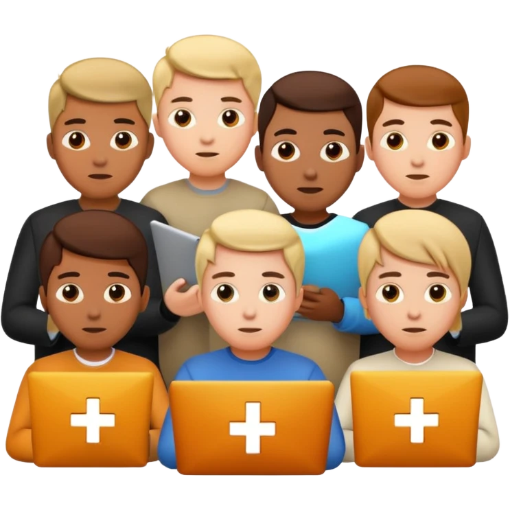 group of developers with code symbols and screens emoji