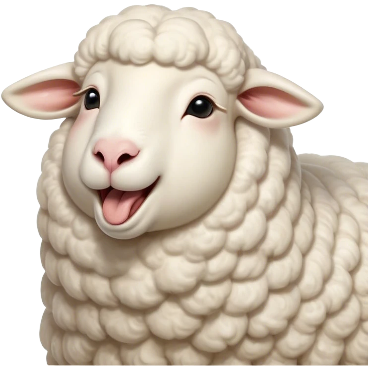 Cinematic Cute Yawning Sheep Portrait Emoji, Head tilted slightly with a dramatic, wide-open yawn, showcasing a soft, downy white fleece with gently drooping ears, round gentle eyes barely open in drowsy contentment, Simplified yet irresistibly adorable features, highly detailed, glowing with a soft, cozy glow, high shine, relaxed yet expressive, stylized with a touch of whimsical charm, bright and endearing, soft glowing outline, capturing the essence of a sleepy yet affectionate sheep, so drowsy it feels like it could stretch out of the screen and curl up for a nap! emoji