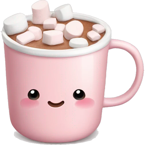 Light Pink mug of hot chocolate with marshmallows  emoji