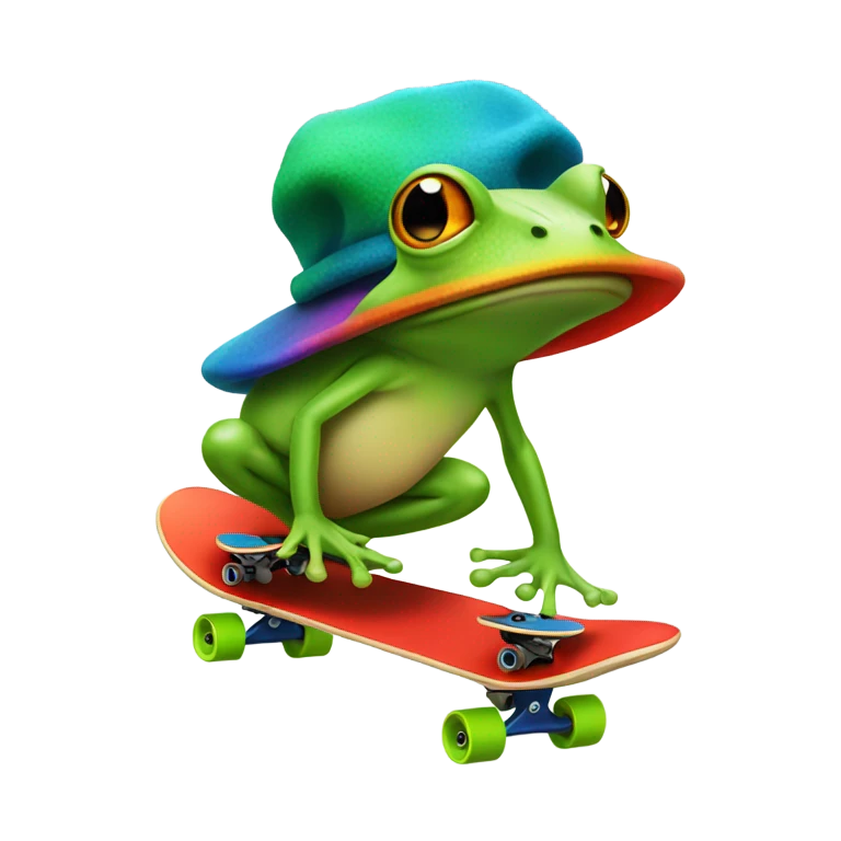 Frog with a mushroom hat skateboarding emoji
