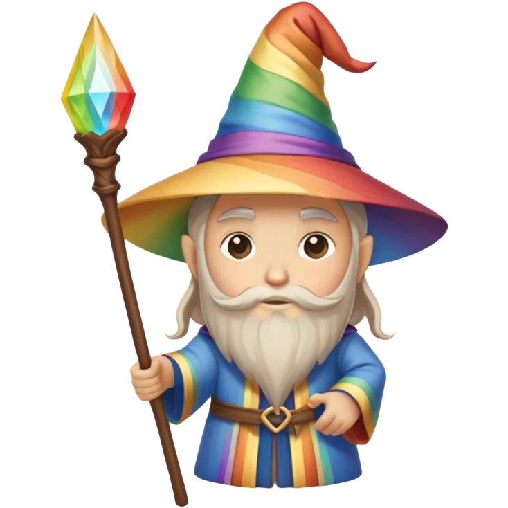 Rainbow wizard with hat and staff emoji
