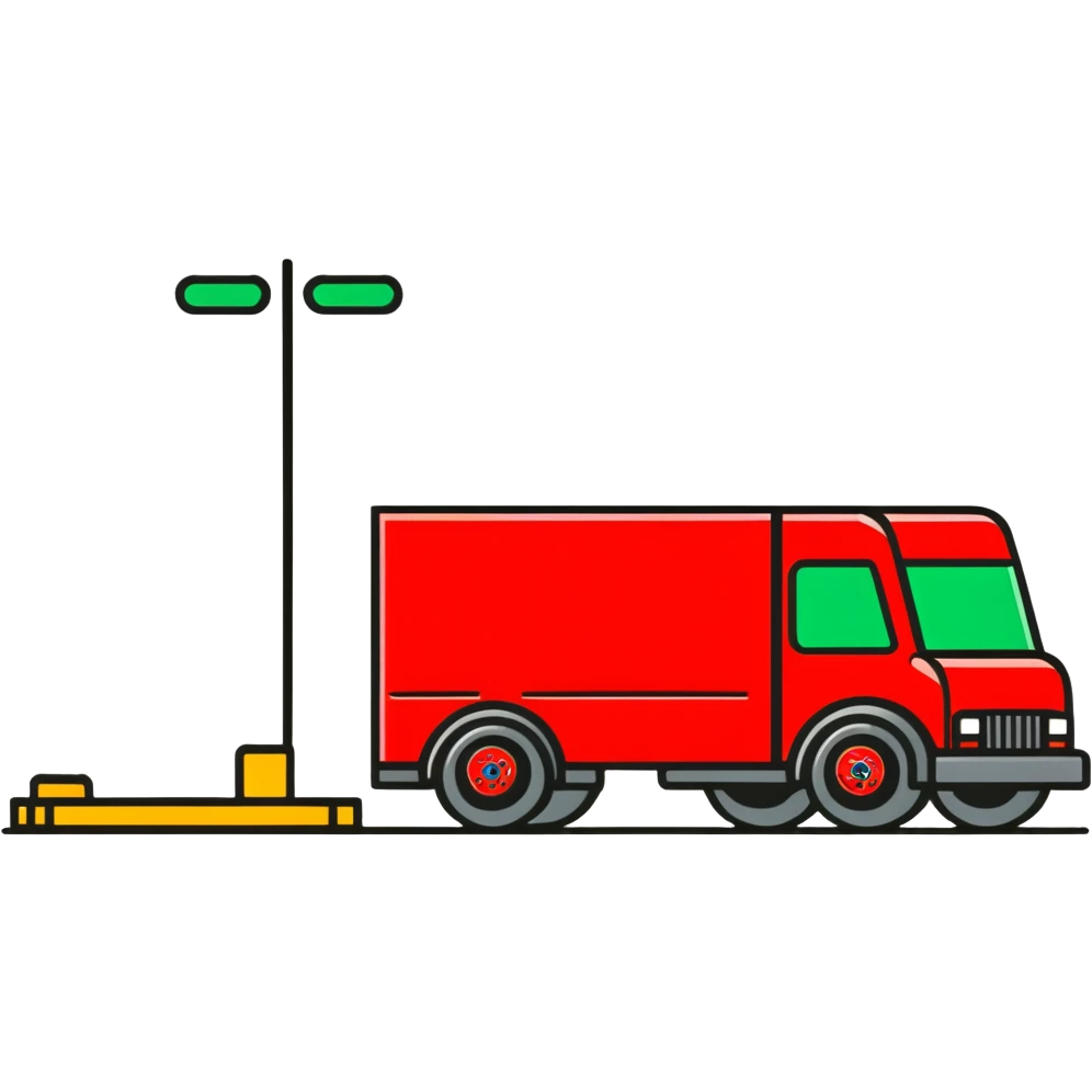 red shipping truck with courier emoji