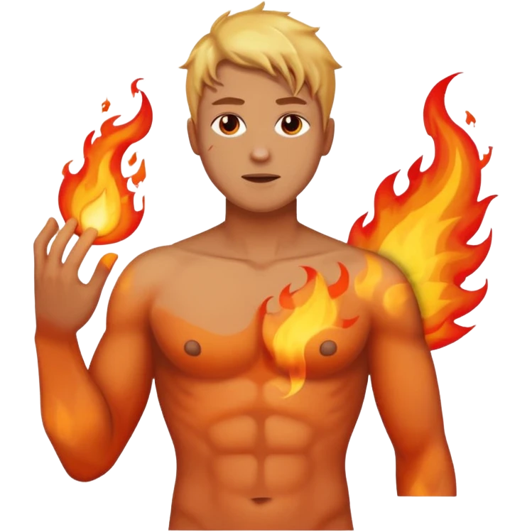 Upper body of a man with nipple on fire emoji