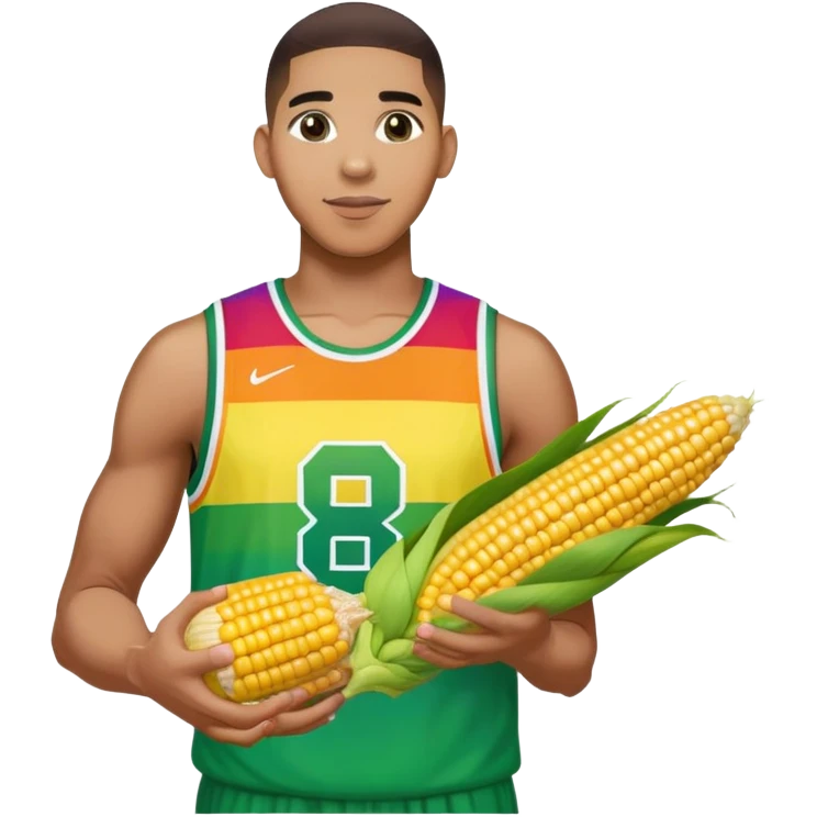 Jayson Tatum in a rainbow jersey with a corn in his hand emoji