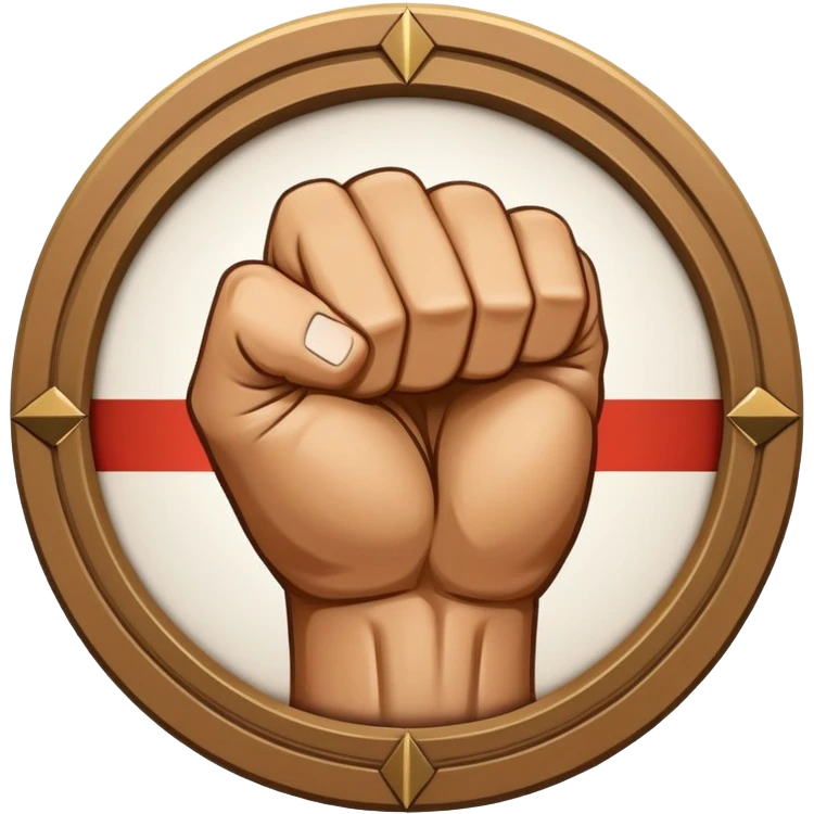 Round emblem symbolizing combat sports, featuring a clenched fist facing forward at the center. The fist is bold and strong, representing power and skill in martial arts. Surrounding the fist are dynamic lines, giving the emblem a sense of motion and energy. emoji
