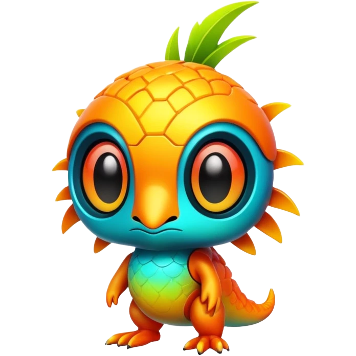 Tropical futuristic lush warm-colored modern colorful neon-colored cyber-Fakémon-Digimon-Trico-creature emoji