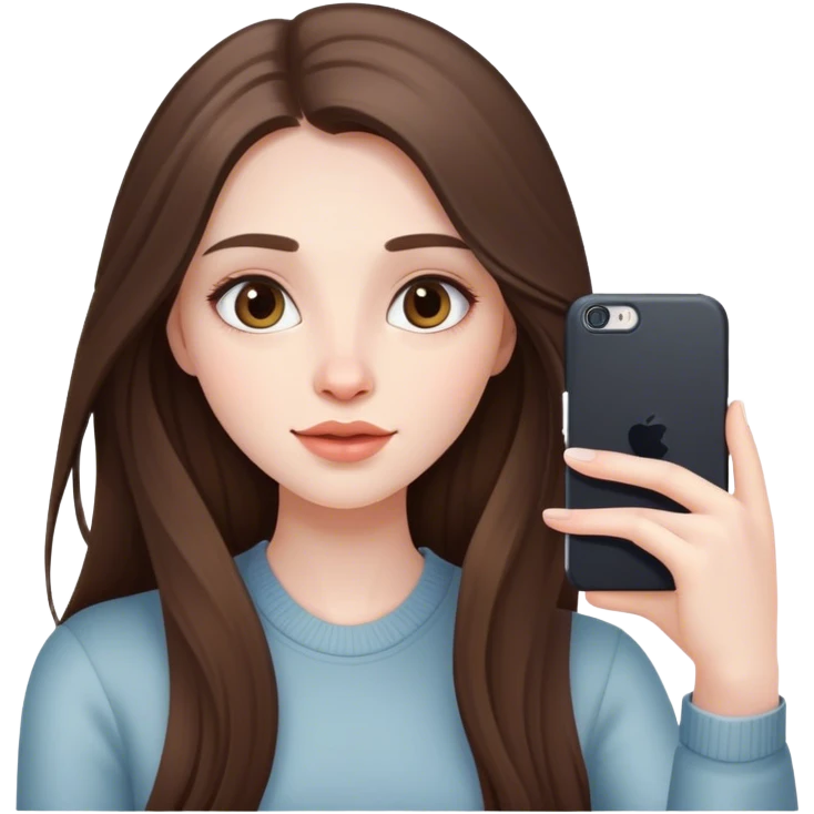 beautiful pale brunette girl with long hair taking selfie  emoji