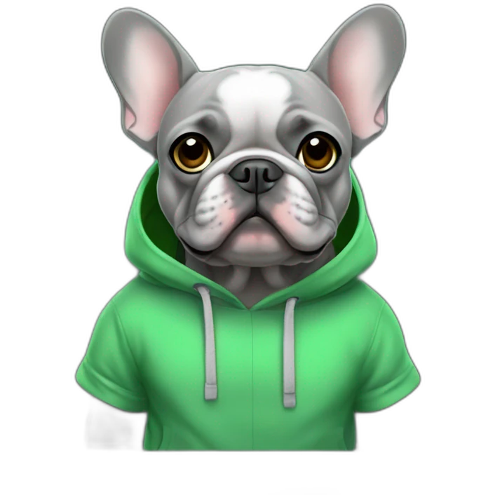 Grey French bulldog in green hoodie emoji