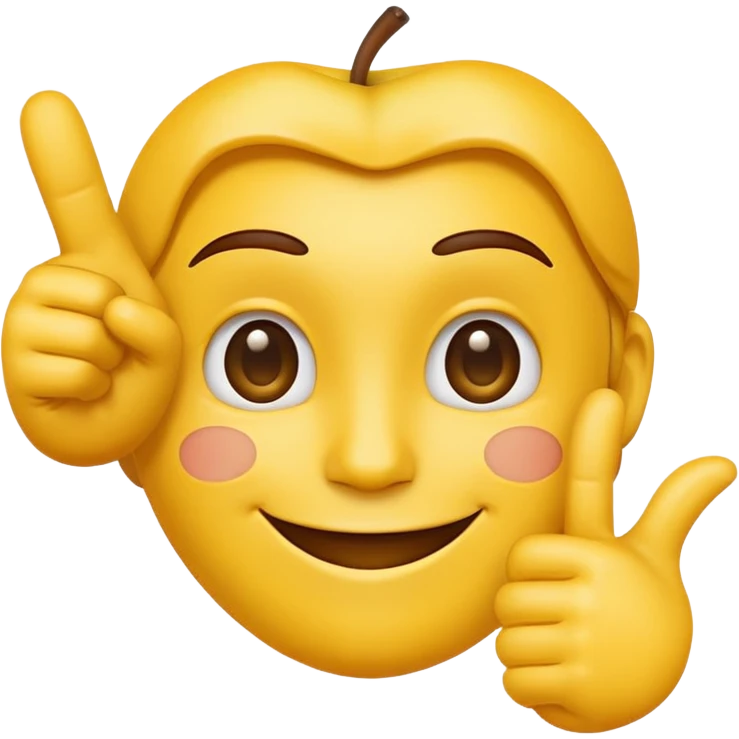 Classic apple style yellow emoji face smiling with hand in frame with their thumb and pointer finger crossed on the same hand emoji