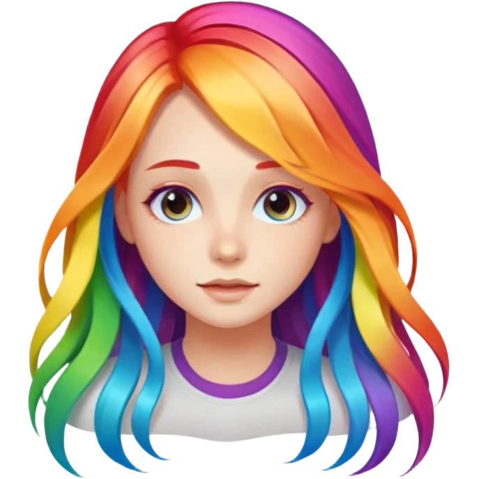 Girl with rainbow long hair — bright gradient strands flowing emoji