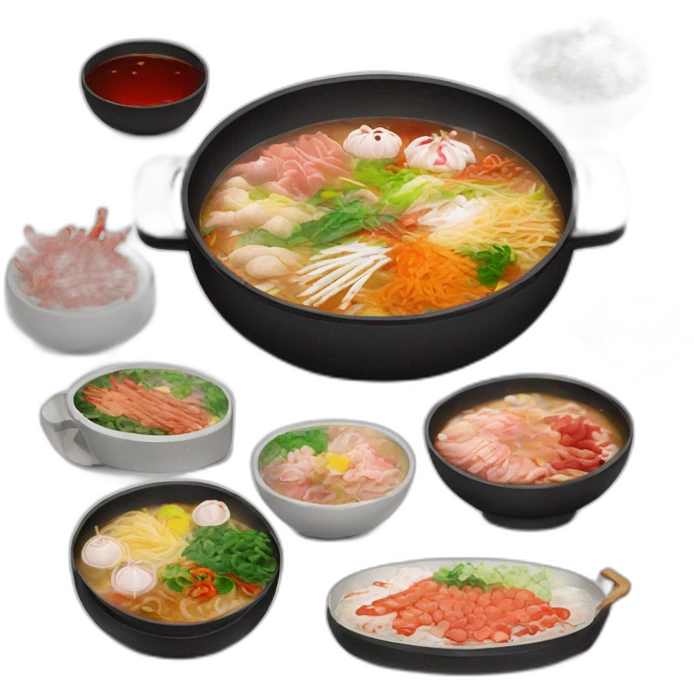 Big feast of Chinese hot pot with many dishes emoji