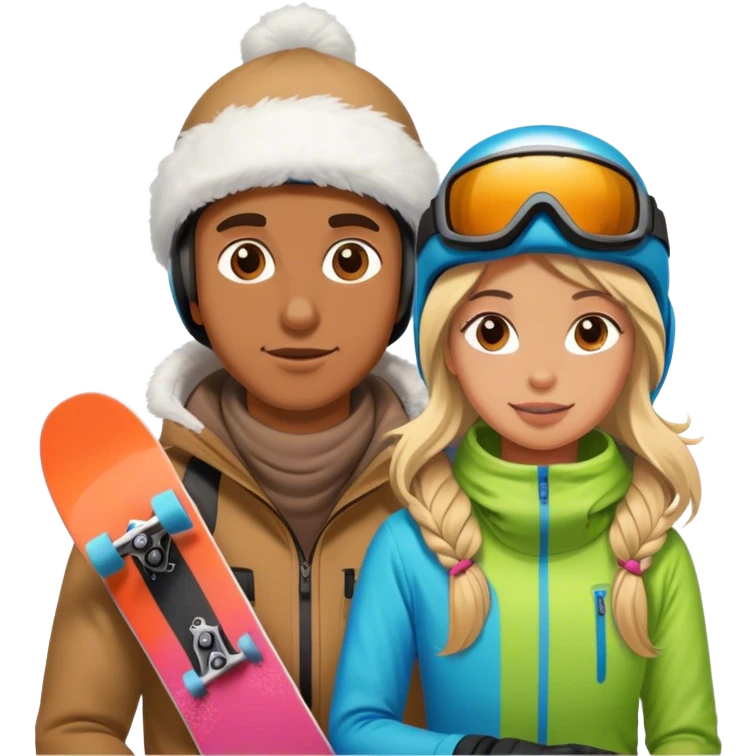 Skier man w snowboarder girl emoji