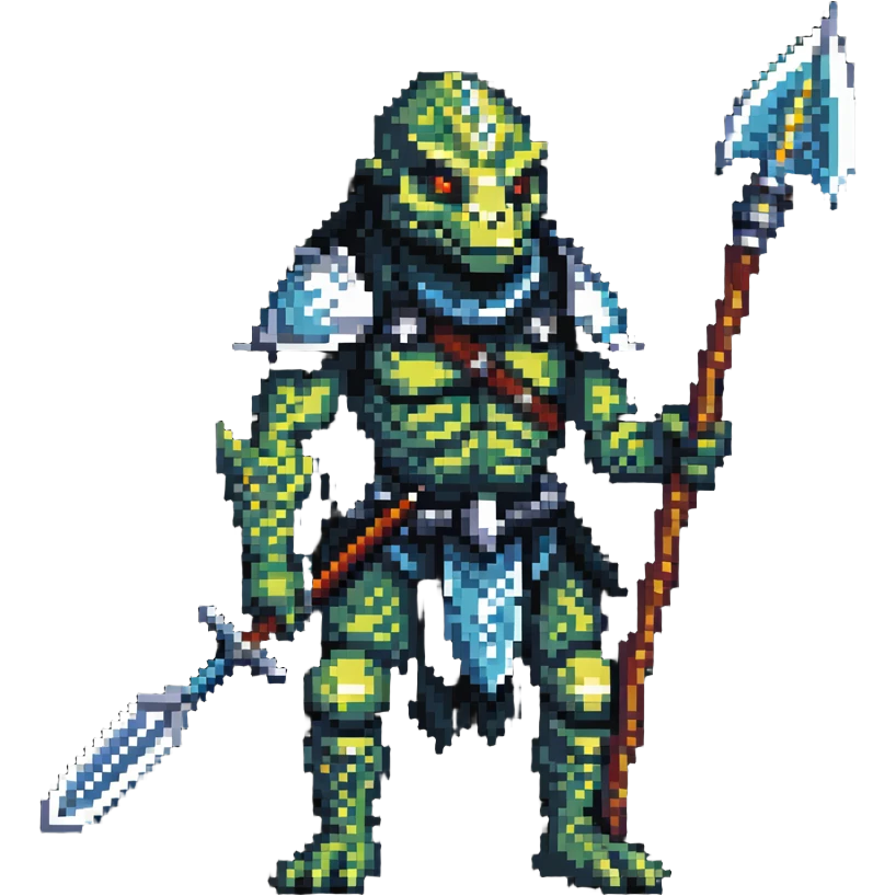 reptilian humanoid troglodyte warrior with spear from Heroes of Might and Magic 3 emoji