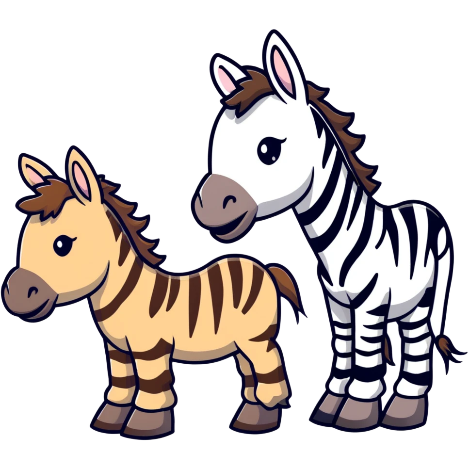 A donkey with a zebra head, donkey body with brown fur and zebra head with black and white stripes emoji