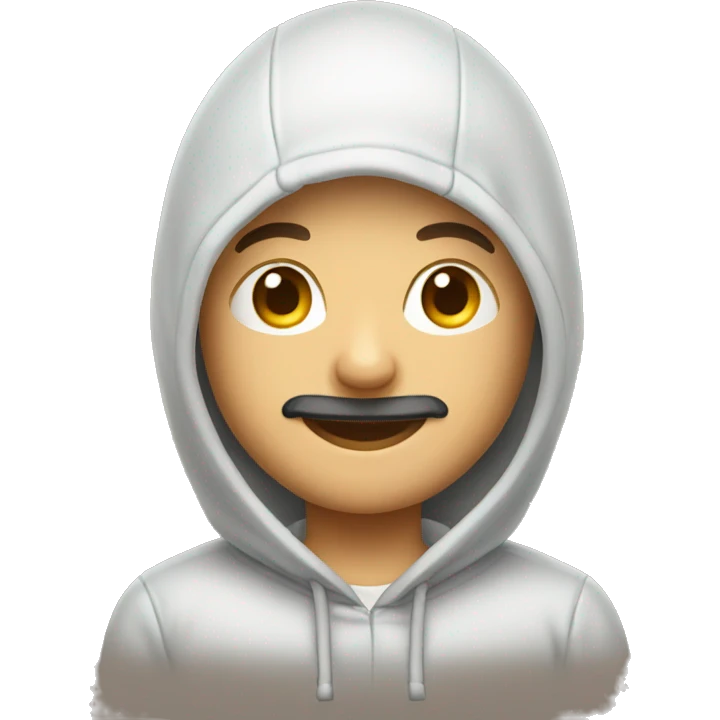 smiling bald boy in hoodie with mustach emoji