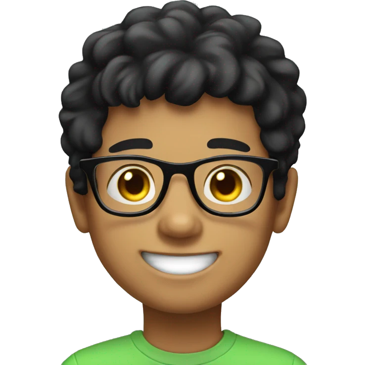 smiling boy with black hair glasses emoji