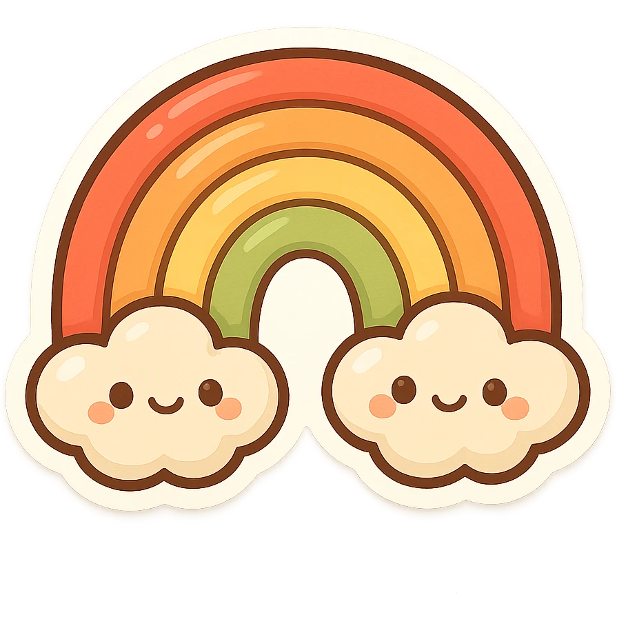 a plump, cartoonish rainbow with thick bands, vibrant colors emoji