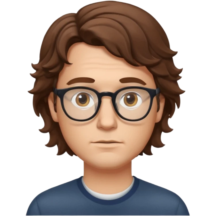 white male with glasses and brown wavy hair, looking thoughtful emoji emoji