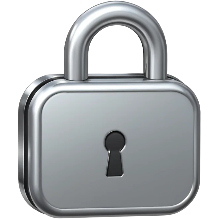 Chrome silver lock emoji, iOS emoji style, smooth metallic surface, rounded edges, reflective highlights, minimalistic emoji
