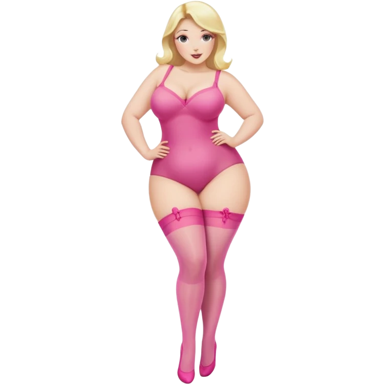 Voluptuous blonde female with pink nylon stockings, curvy body type emoji