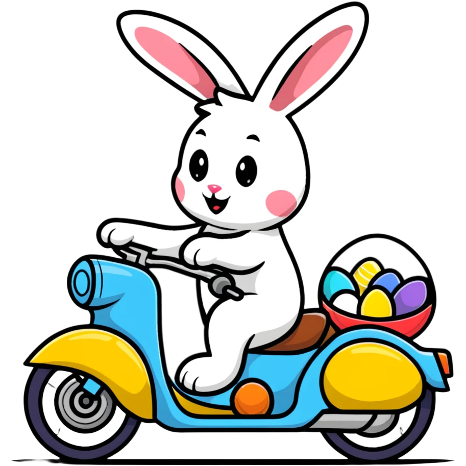 Easter bunny riding a motorcycle with Easter eggs emoji
