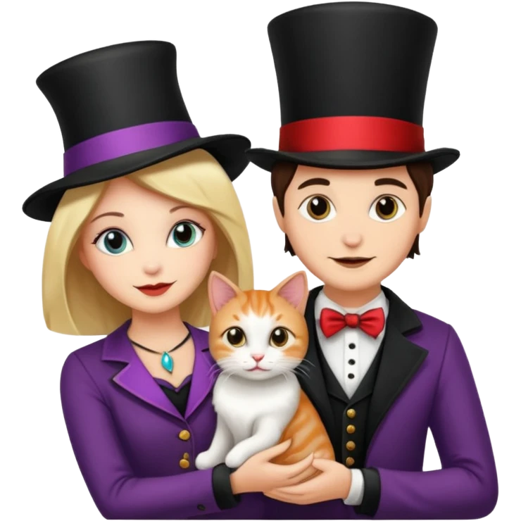 magician couple and their pet cat emoji