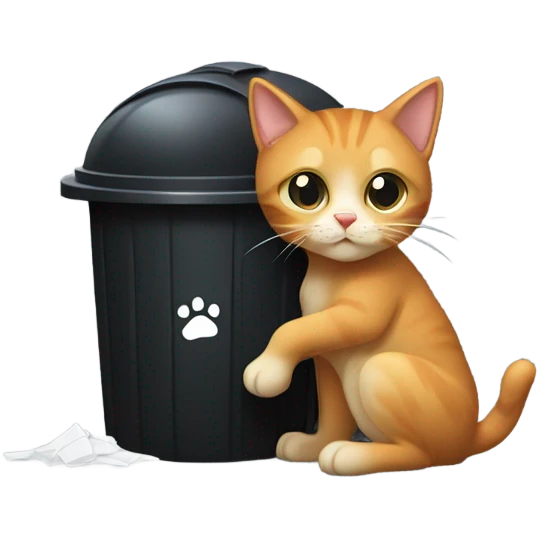 Reddish blonde cat dressed as car burglar breaking into trash can emoji