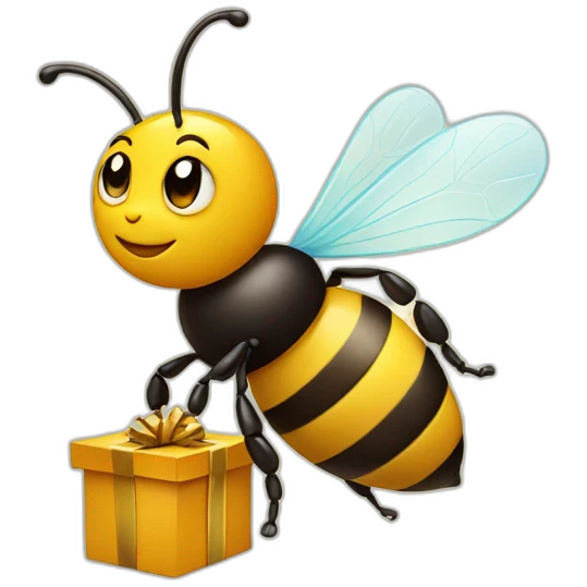 Bee with a gift box on his hands  emoji