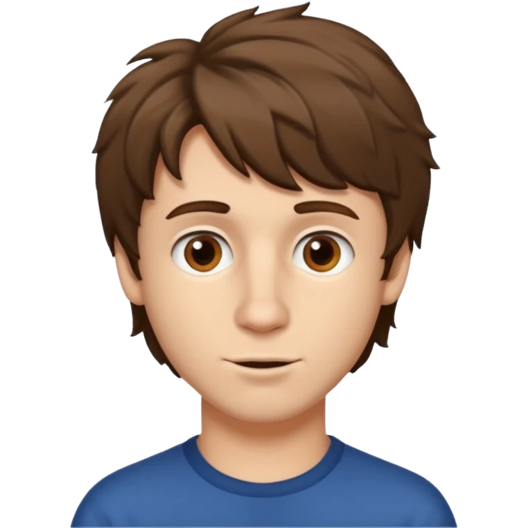 Brown hair white boy with b,rown eyes big nose and a shaggy hair cut emoji