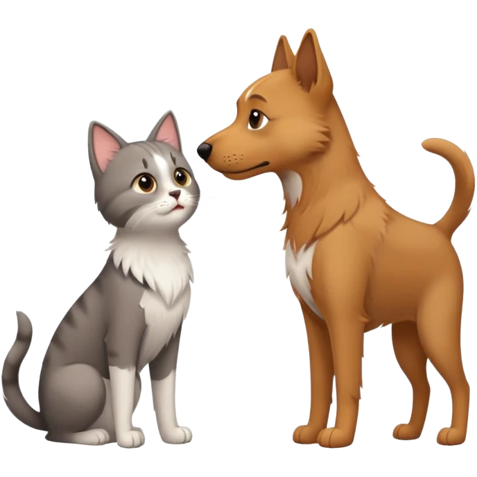 Tall dog small cat looking at each other emoji