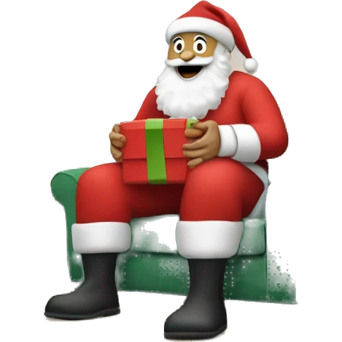 santa clause in a living room delivering presents under a christmas tree emoji