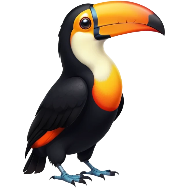 cinematic-toucan-realistic-full-body-standing-emoji,-sleek-black-feathers-contrasting-with-its-massive-bright-orange-beak,-head-tilted-dramatically,-sharp-dark-eyes-glowing-with-curiosity,-simplified-yet-realistic-focused-features,-highly-detailed,-glowing-with-an-almost-sarcastic-glow emoji