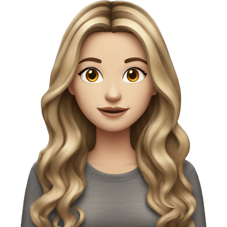 White girl with long brown hair with blonde highlights balayage emoji