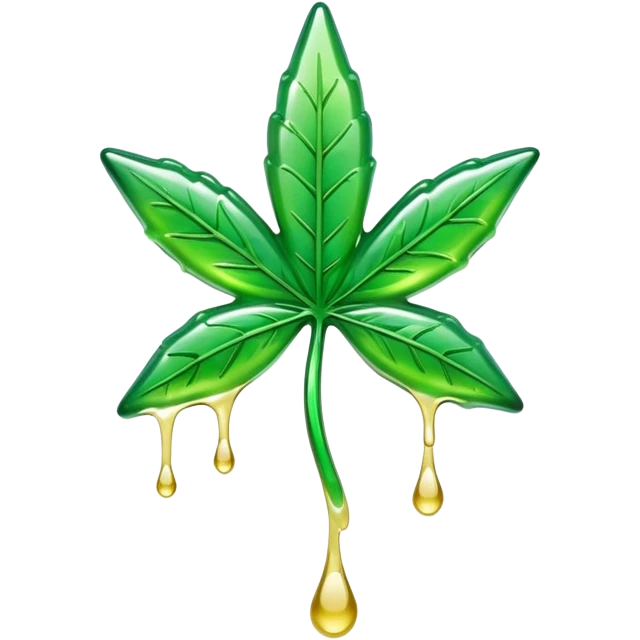 glossy green gusher gummy shaped like a weed leaf with liquid dripping emoji