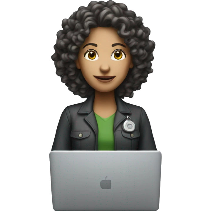 A white-faced woman engineer with curly hair with a laptop in front of her emoji
