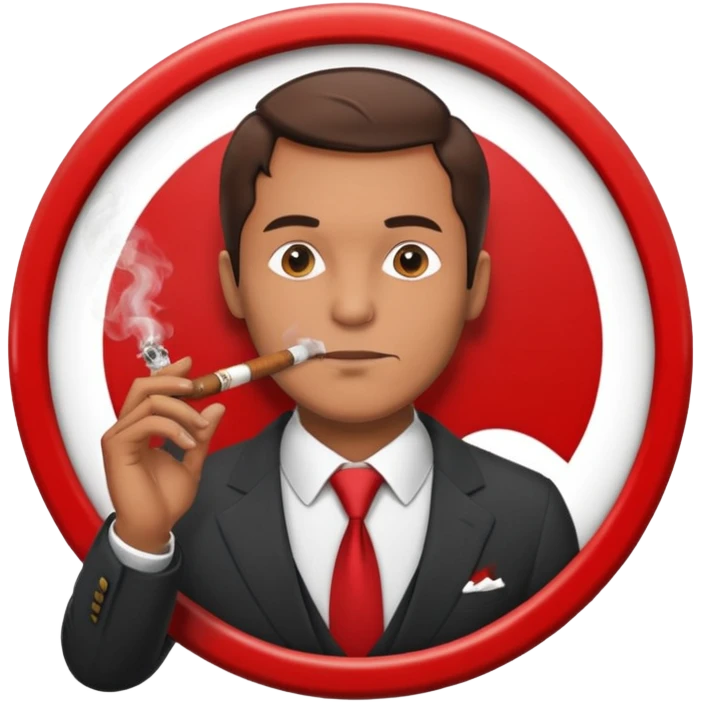 Draw a no smoking sign. Next to it, there is a man in a suit smoking a cigar. emoji