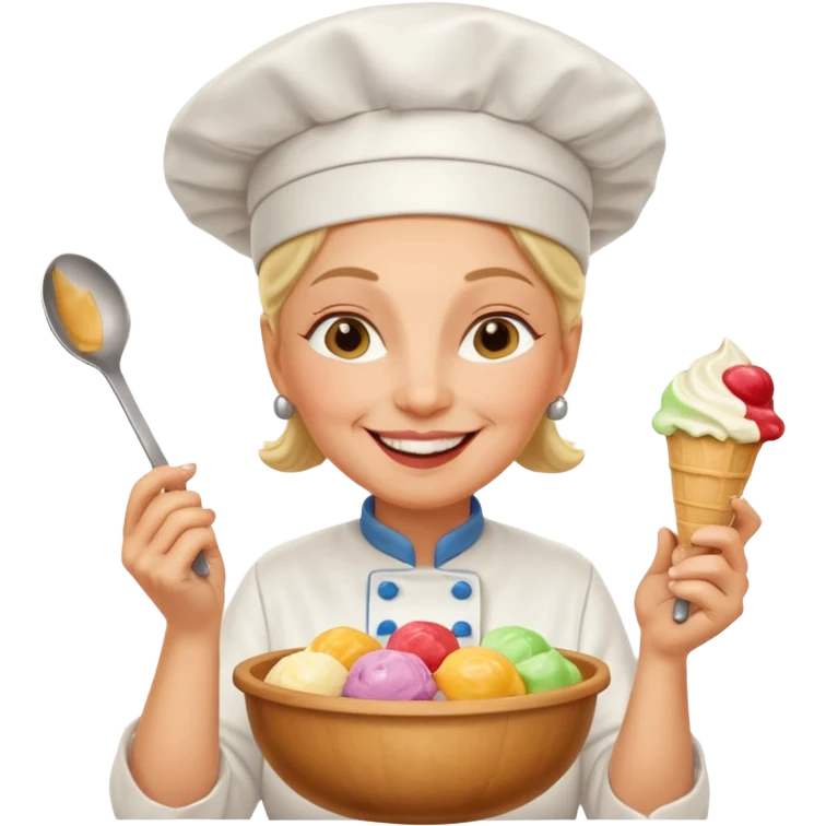 Old femaleChef trying multiple scoops of gelato emoji
