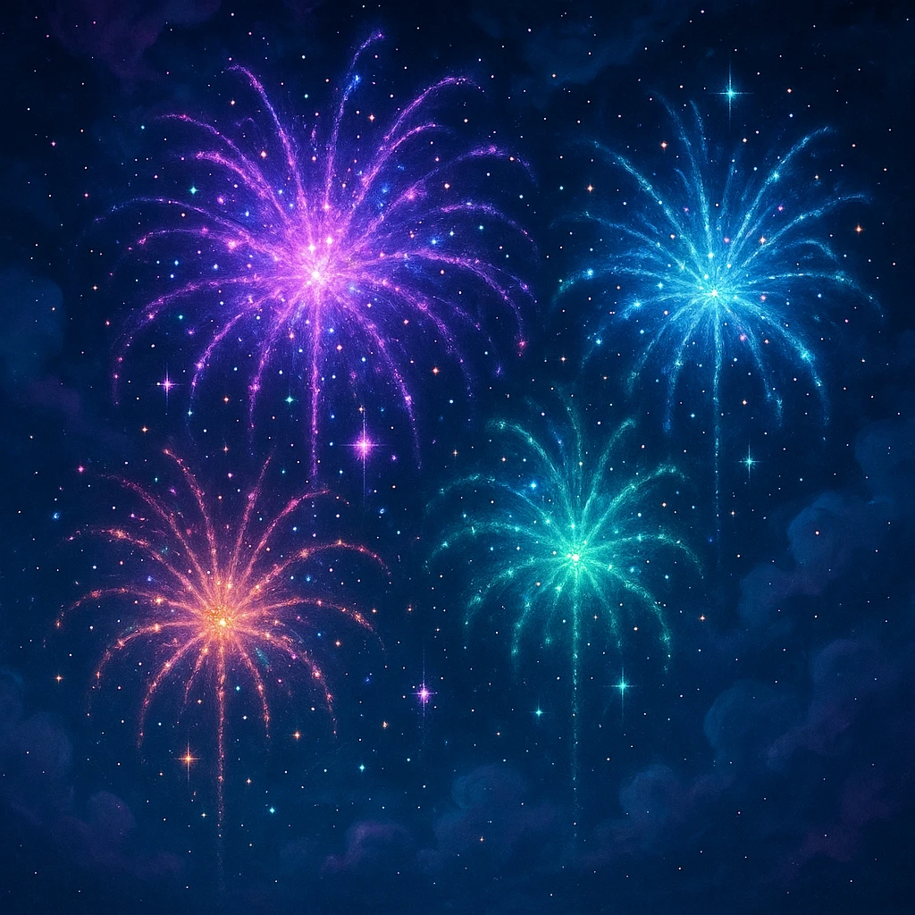 magic fireworks, mystical, glowing, night sky, enchanting emoji
