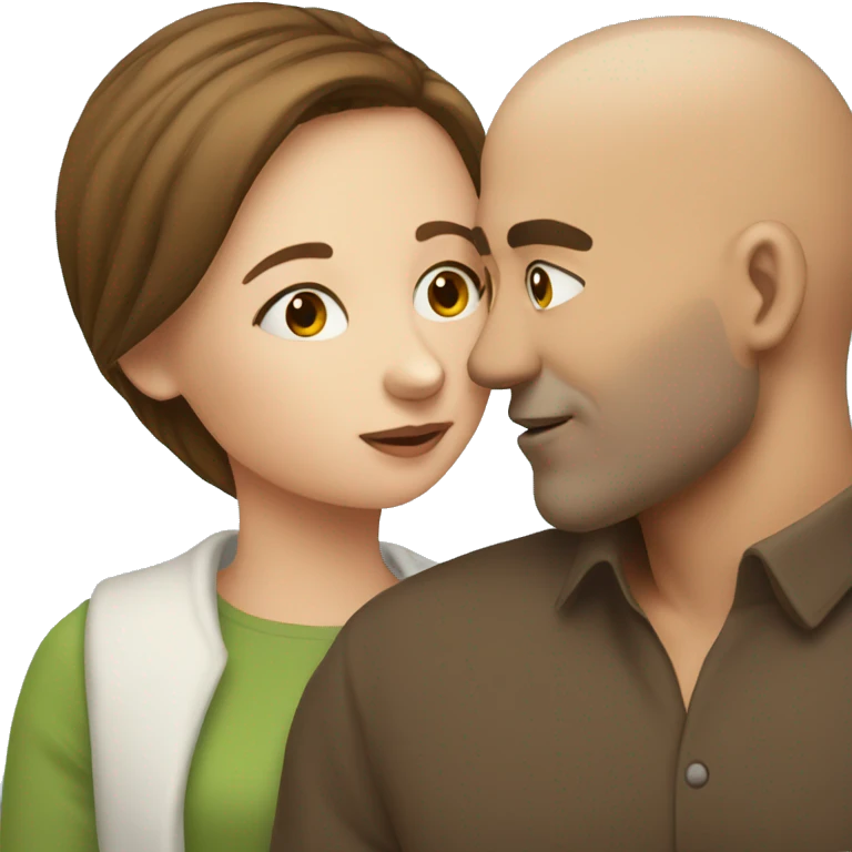 Bald man kissing brown haired girl emoji