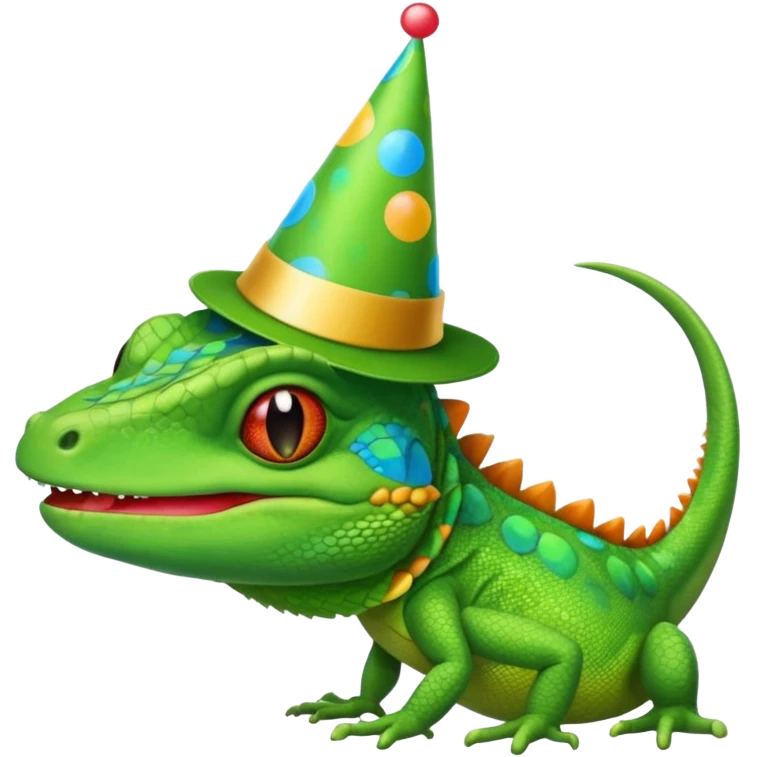 Lizard dancing with party hat emoji